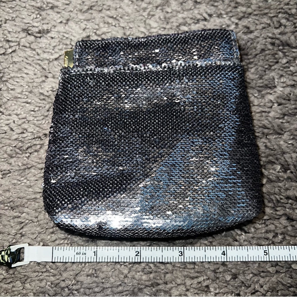 Anthropologie Black and Silver Sequin Clutch, Pouch, Magnetic Snap Coin Purse